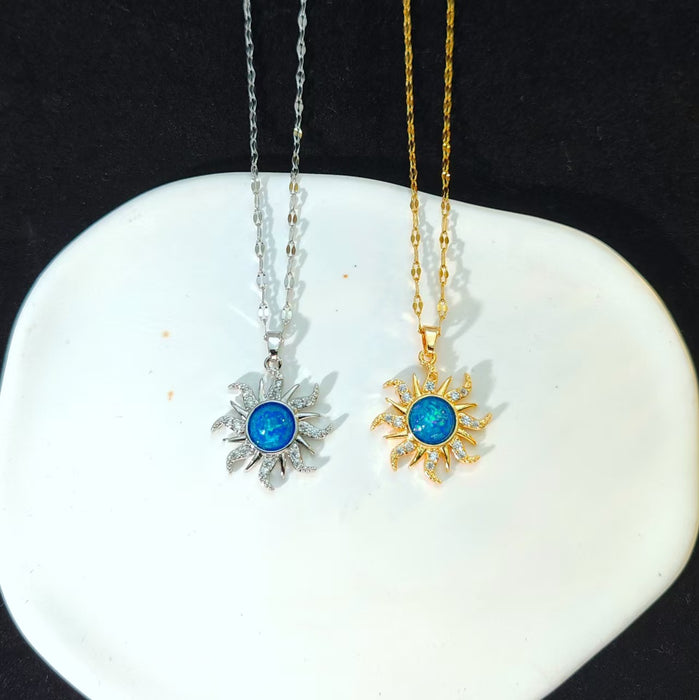 Wholesale New Sun Totem Necklace Vintage Style Micro Inlaid Pendant Clavicle Chain