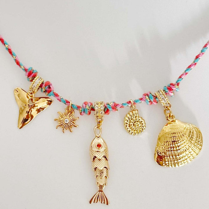 Wholesale Summer Ocean Themed Charm Pendant Necklace Titanium Steel Electroplated Colorful Rope Strand Stylish Jewelry Accessory