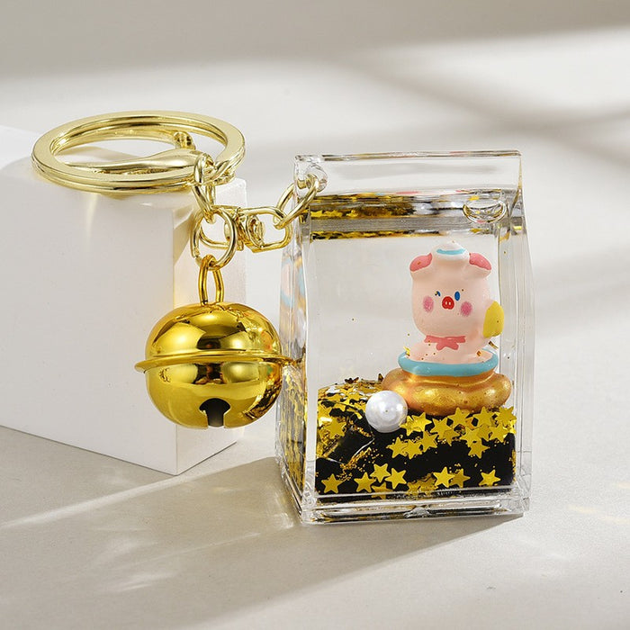 Wholesale Oil-Filled Black Gold Quicksand Piggy Liquid Keychain