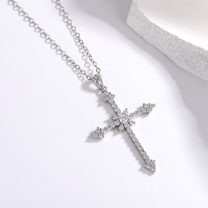 Wholesale Cross necklace, light luxury, niche, high-end texture, zircon collarbone chain
