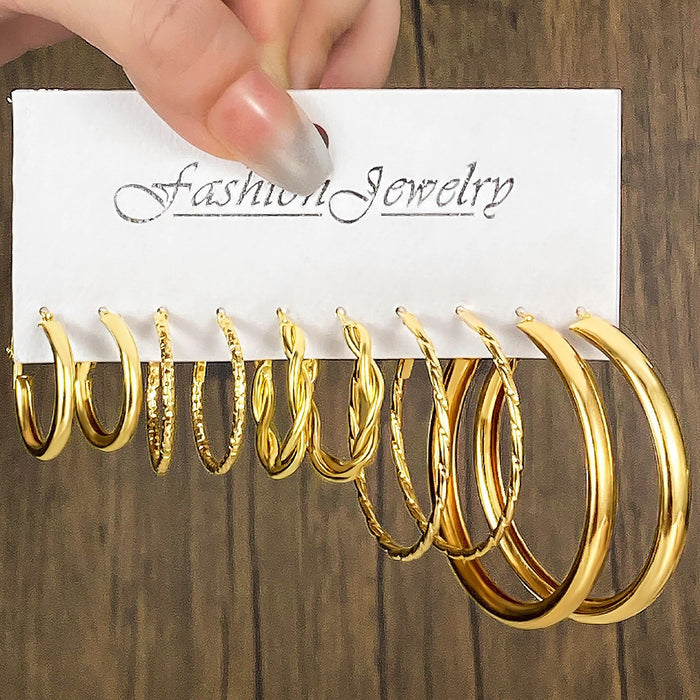 Wholesale Retro 6-piece creative heart-shaped rhinestone metal earrings