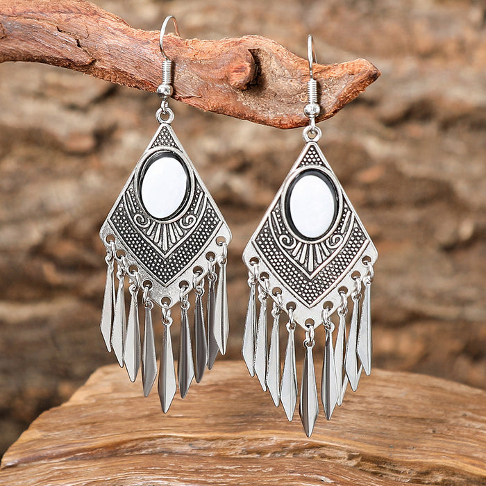 Wholesale Retro Palace Geometric Hollow Tassel Earrings Set Beaded Bohemian Style MOQ≥2