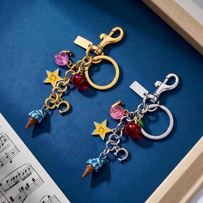 Wholesale Alloy Fruit Ice Cream Bag Charm Keychain Gold Silver Star Pendant Trendy Fashion Accessory Gift Resale