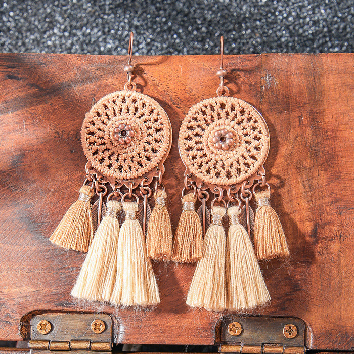 Wholesale 2pcs Vintage Bohemian Hand-made Tassel Earrings