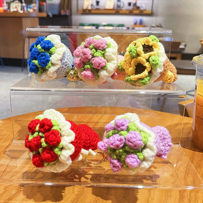 Wholesale Original Plush Handheld Flower Keychain Simulation Red Rose Sunflower Bag Pendant