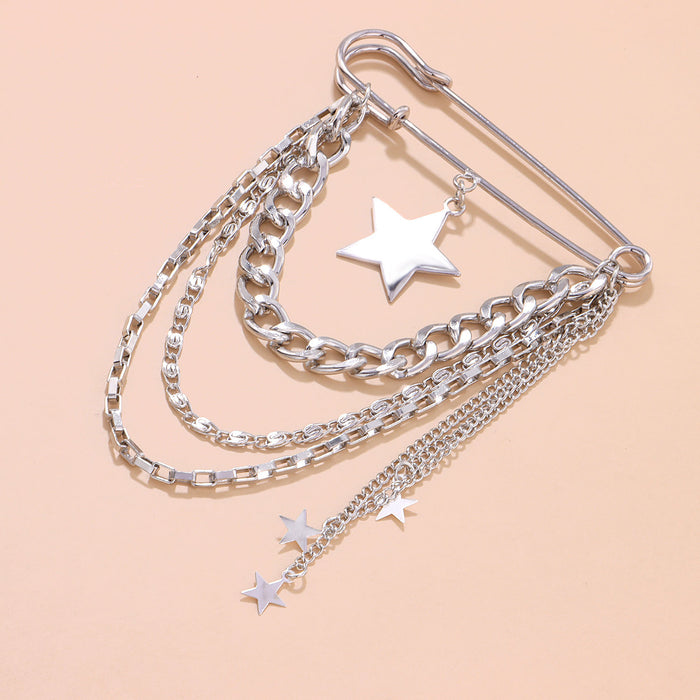 Wholesale Glossy five-pointed star brooch ladies'  personalized creative alloy pin pendant
