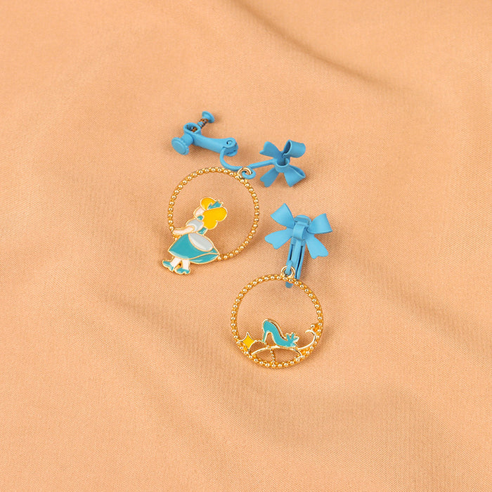 Wholesale  S925 Silver Needle Cartoon Character Earrings  Blue Bow Earrings  Earrings