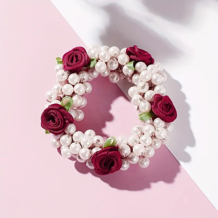 Wholesale Rose Pearl Hair Scrunchies JDC-HS-Zhenr001