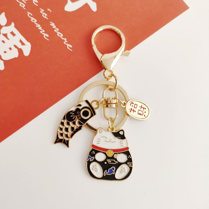 Wholesale Lucky Cat Metal Keychain Lucky Cat Lucky Key Pendant Ornament