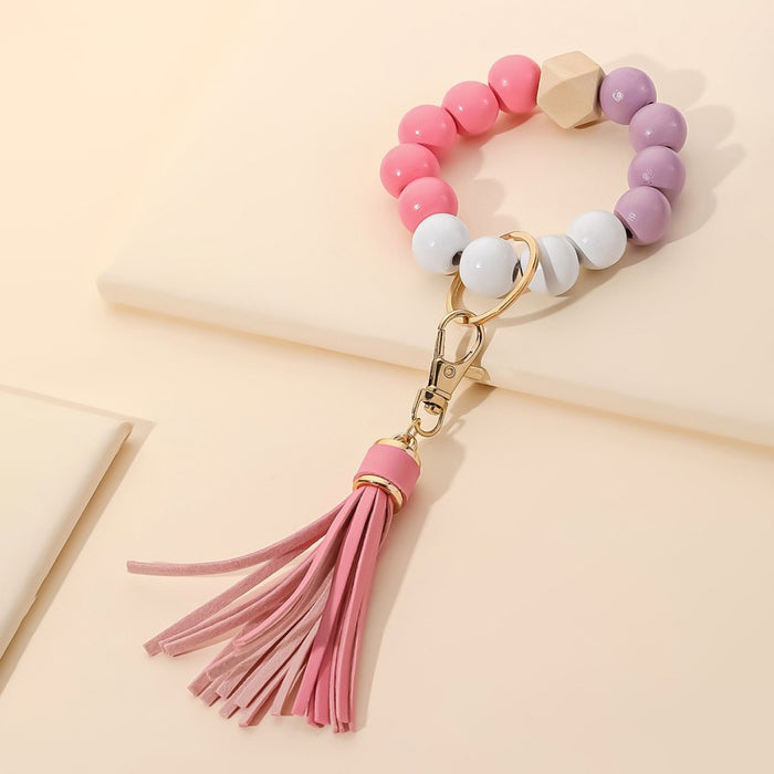 Wholesale Tassel Wooden Beads Imitation Silicone Beads Bracelet Keychain JDC-KC-RongRui022