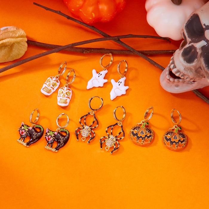 Wholesale  funny design black oil drip  pumpkin ghost pendant earrings