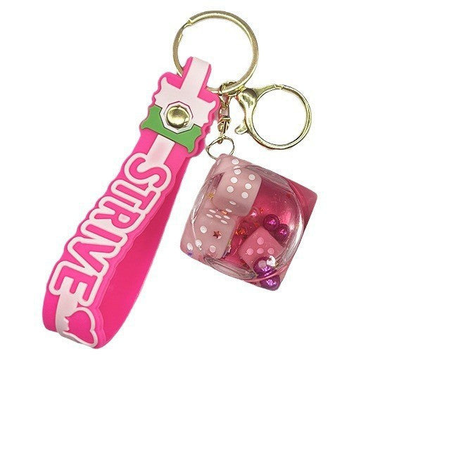 Wholesale New Oil filled Cube Dice Keychain Creative Small Toy Bag Car Hanging Decoration Pendant
