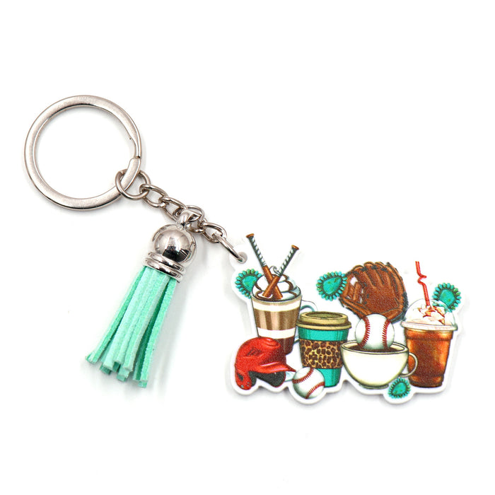 Wholesale Baseball Coffee Acrylic Tassel Keychain JDC-KC-XiaoYan006