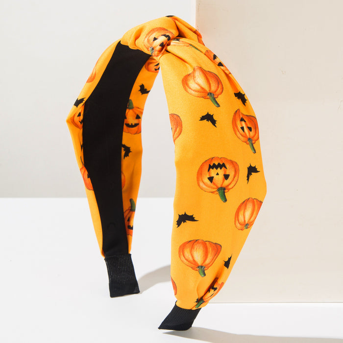 Wholesale  Cloth Hair Headband With Pumpkin Skull Print Party Hair Accessory For Festival Stylish Gift Boutique Resale