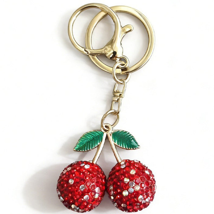 Wholesale Cute rhinestone cherry metal rhinestone keychain