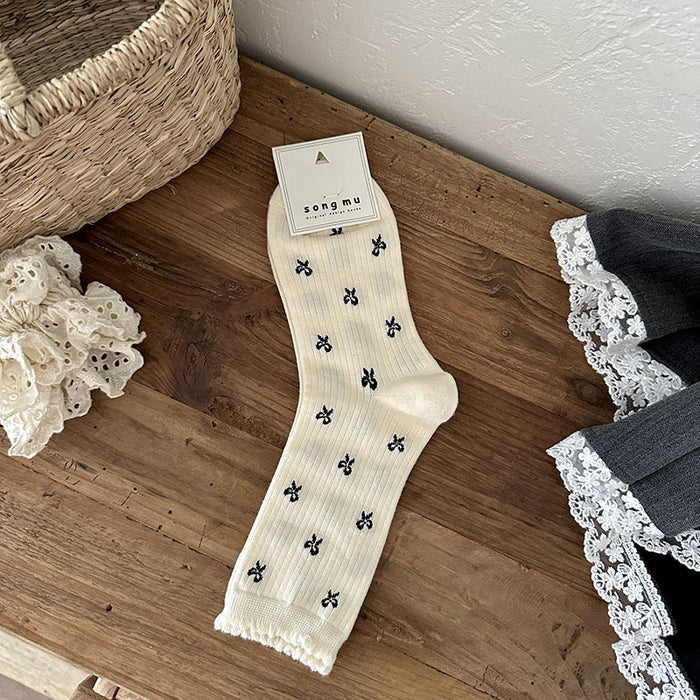 Wholesale Socks, bow, middle tube, socks, polka dots, pile socks, cotton
