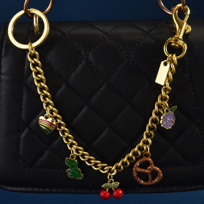 Wholesale Dinosaur Heart Shell Cherry Bag Charm Chain Metal Gold Tone Trendy Crossbody Pendant Boutique Resale Accessory