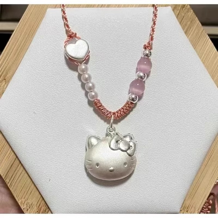 Wholesale Cat Head Peach Blossom Rope Necklace Pendant for Women
