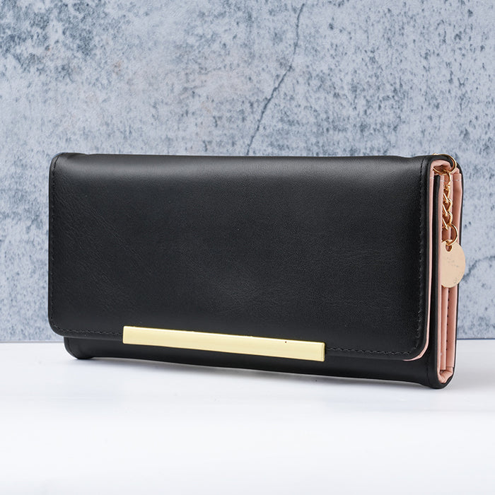 Wholesale Chic PU Long Wallet Black Solid Urban Simplicity Sequins Detail for Women