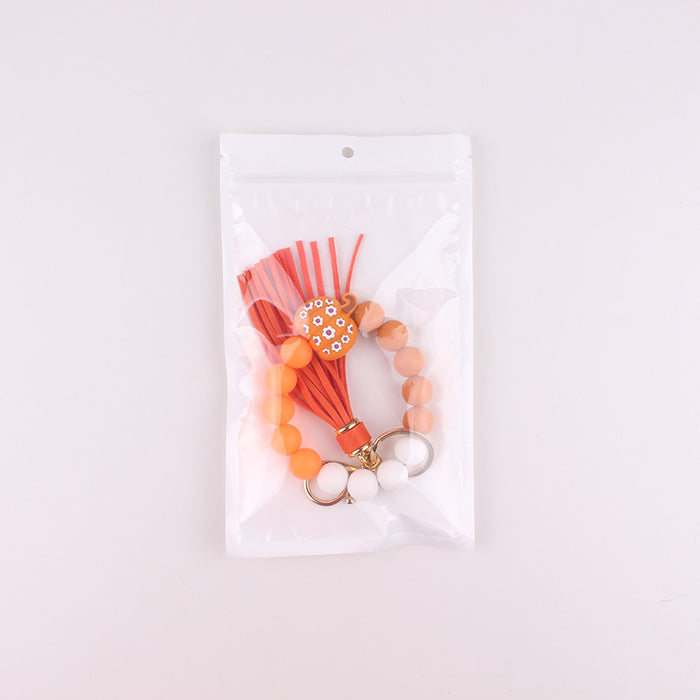 Wholesale  Food Grade Silicone Bunny Bracelet Wrist Keychain Tassel Bracelet