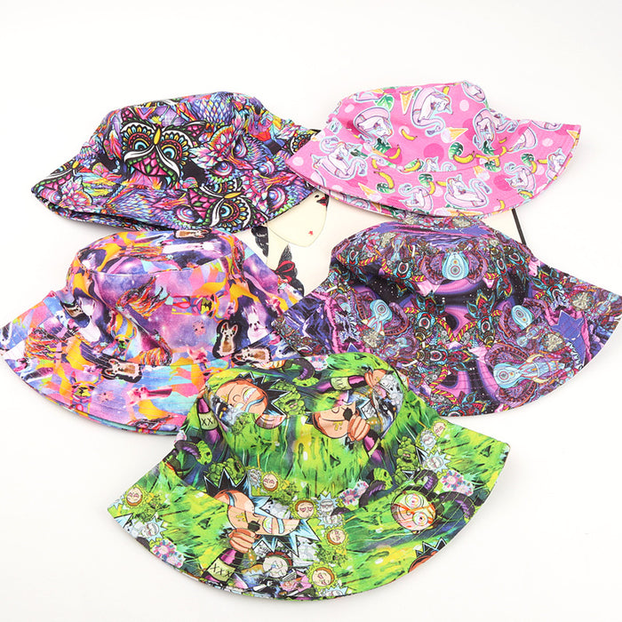 Wholesale Autumn New Cotton Cartoon Printed Flat-top Hip-hop Fisherman Hat Men's and Women's Sunshade Basin Hat