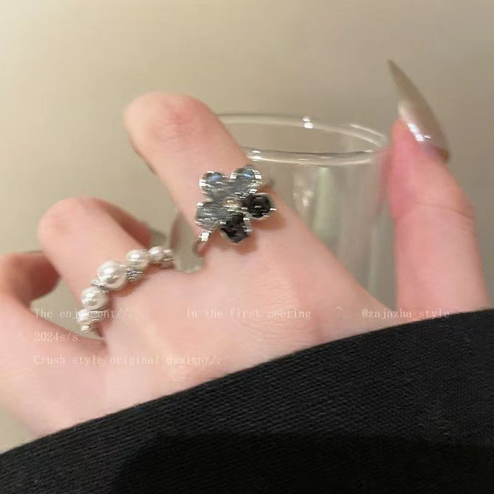 Wholesale Gradient color gravel flower pearl open ring all-match ring