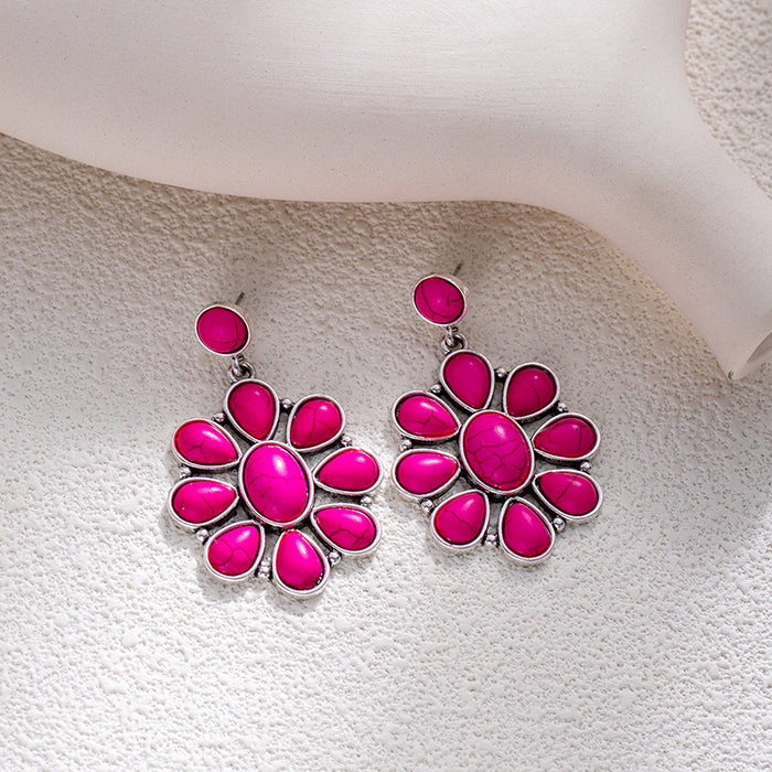 Wholesale Retro ethnic turquoise flower earrings