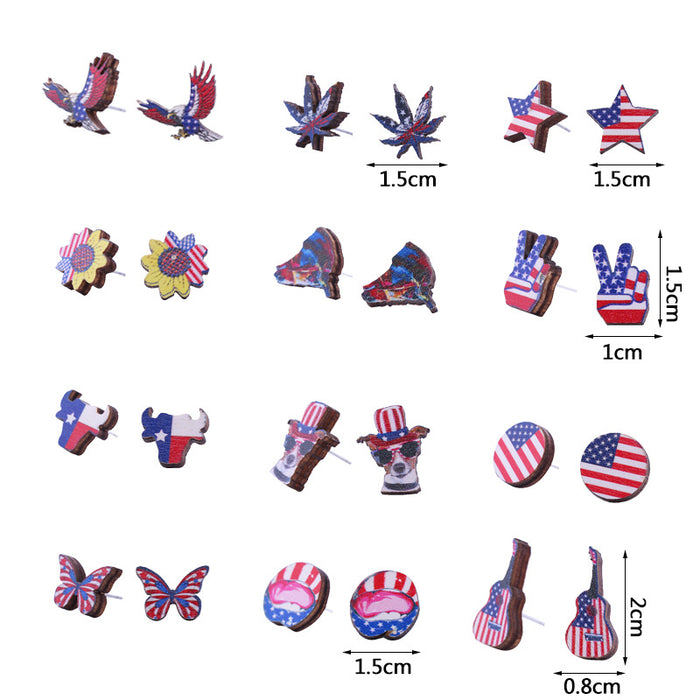 Wholesale American Independence Day Sunflower Butterfly Pentagram Eagle Various Wooden Earrings JDC-ES-ChouTteng019