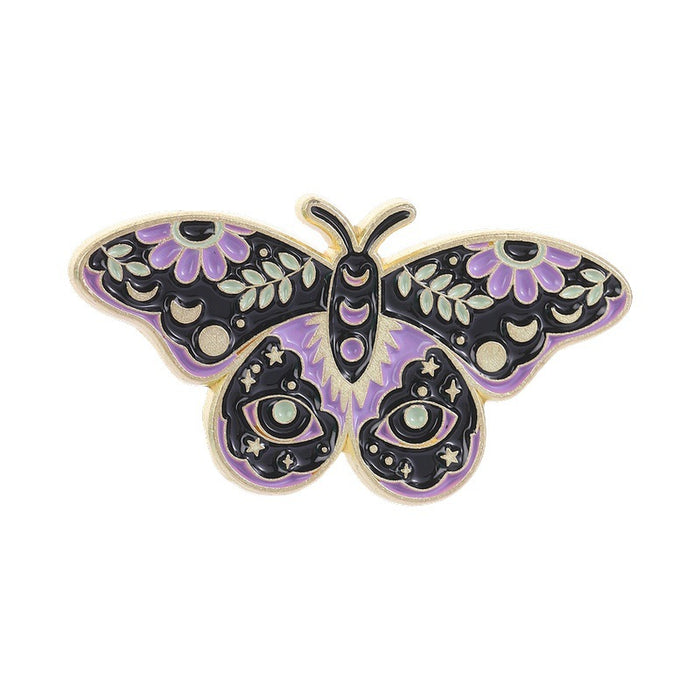 Wholesale Stylish Gothic Moth Brooch Star Moon Phase Design Zinc Alloy Enamel Pin Fashion Accessory