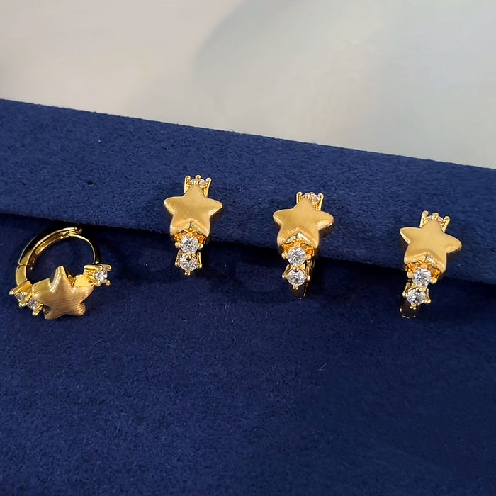 Wholesale Chic Brushed 24K Gold Plated Star Earrings Party Wear Boutique Resale Fashion Accessory
