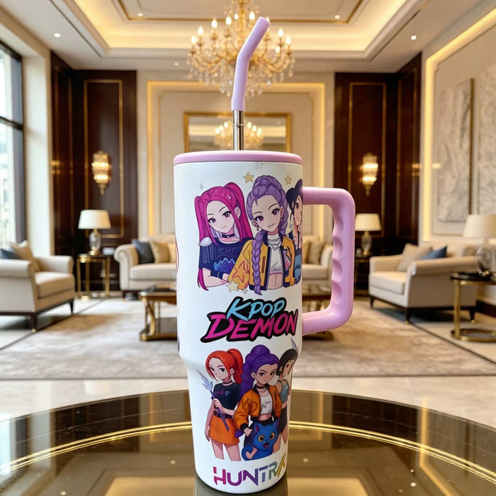 Wholesale Cartoon Straw Cup with Handle 304 Stainless Steel Insulated Tumbler