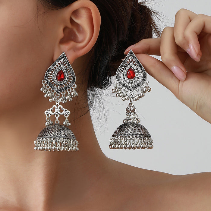 Wholesale rhinestone tassel exaggerated pendant Bohemian bell earrings