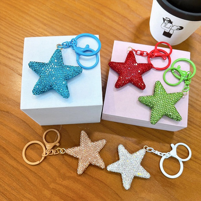 Wholesale Full Diamond Five-pointed Star Zinc Alloy Keychain JDC-KC-YanG070