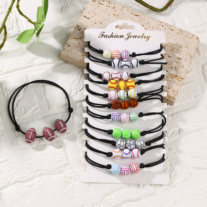 Wholesale Adjustable Elasticity Sports Bracelet, Football, Baseball Bracelet, Ball Beads, Handmade Rope