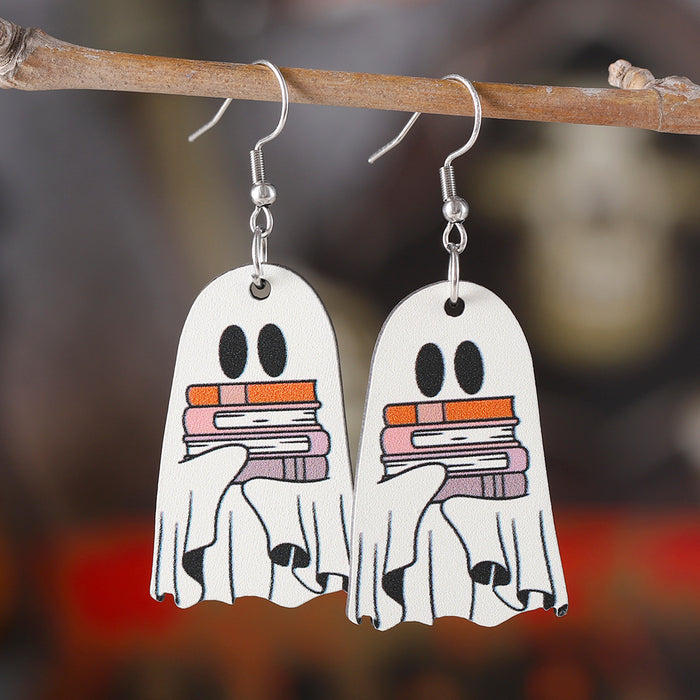 Wholesale  book ghost earrings wooden gothic style double-sided earrings  book lovers gift