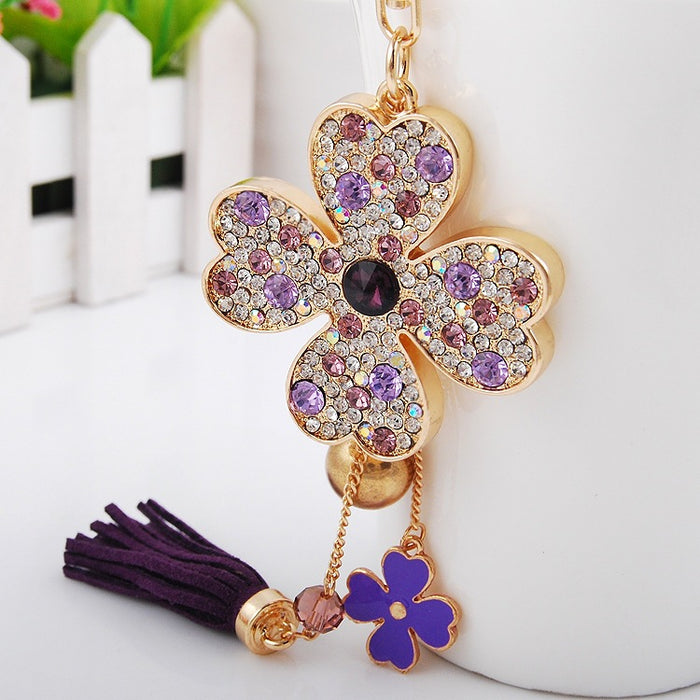 Wholesale Rhinestone Satellite Stone Four-leaf Clover Zinc Alloy Keychain JDC-KC-ZhanLun005