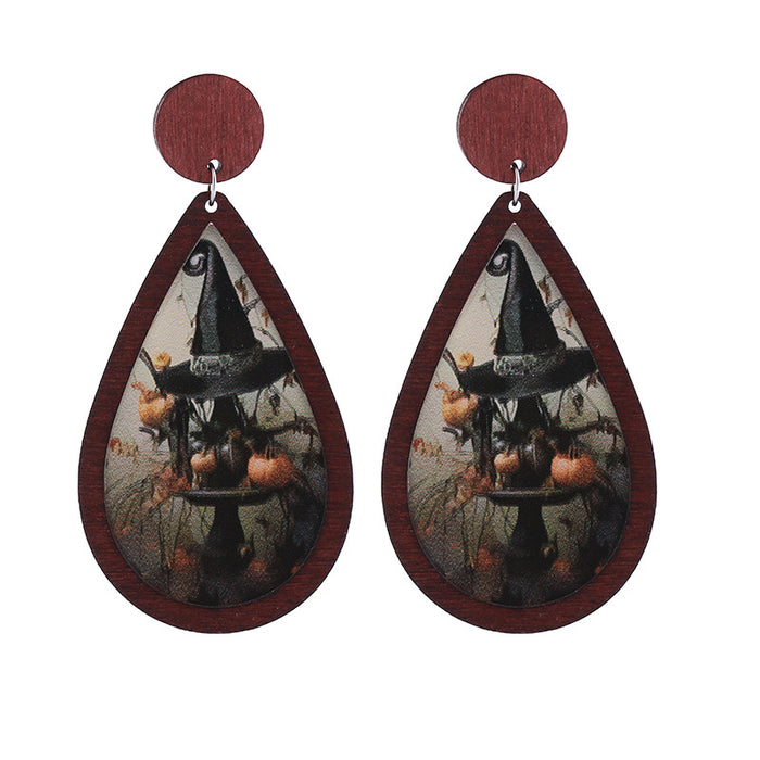 Wholesale  Horror Party Wooden Inlaid Acrylic Double-sided Funny Holiday Earrings Accessories