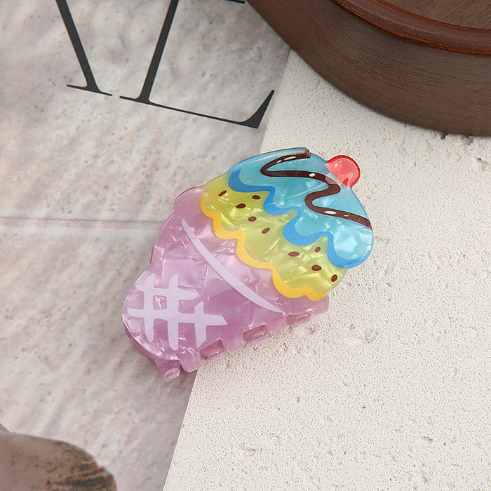 Wholesale PVC Cute Ice Cream Cone Claw Clip Colorful Cream Design Women S Hair Accessory Everyday Styling Gift