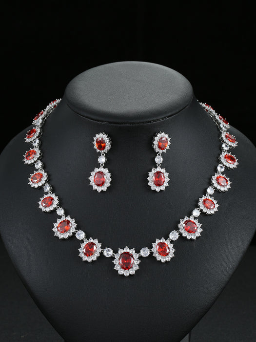 Wholesale Luxury Zircon Necklace Earrings suit  Banquet Jewelry Oval Women' s Holiday Wear