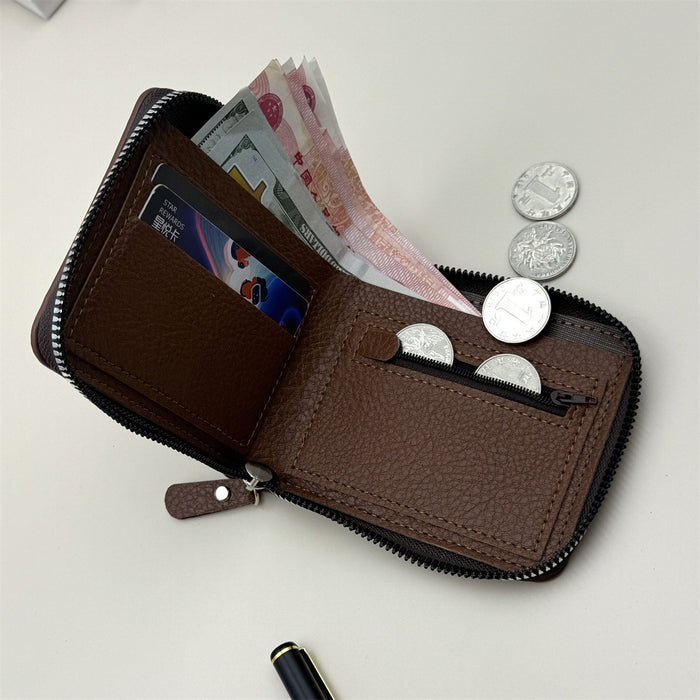 Wholesale Fashion Men' s PU Leather Solid Color Large Capacity Wallet with Coin Pocket MOQ≥2