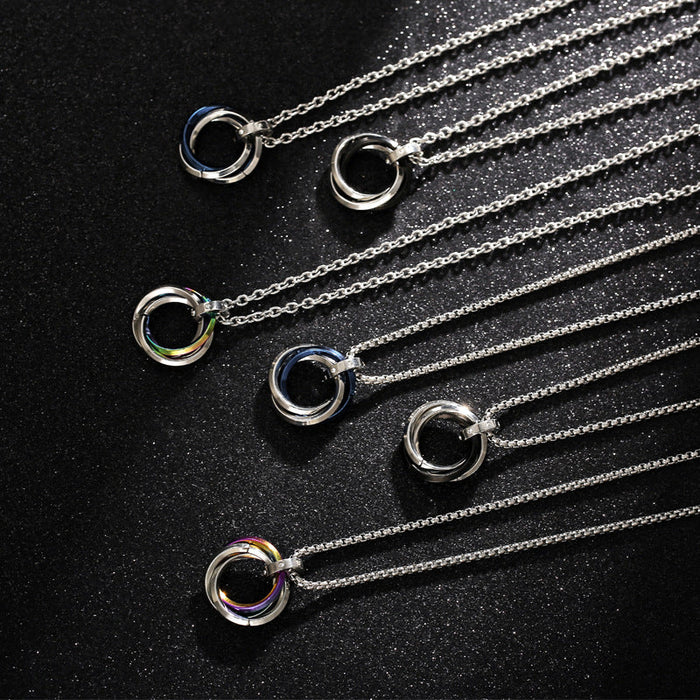 Wholesale Necklace Titanium Steel Three Ring Ring Pendant Hip Hop Sweater Chain (F) JDC-NE-LiL002