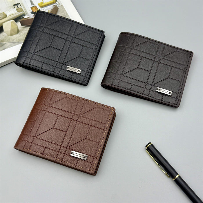 Wholesale Black Geometric Embossed PU Men' s Wallet Stylish Everyday Accessory MOQ≥2