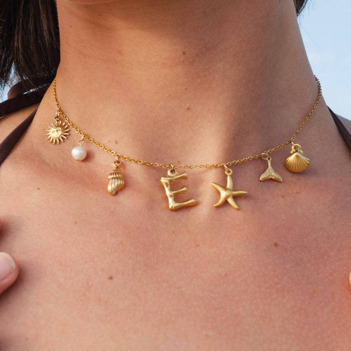 Wholesale Ocean Series Necklace Women's 18k Gold-plated Stainless Steel Conch Sea Star Color-free Necklace