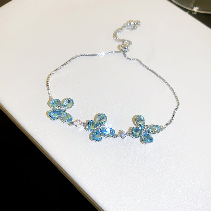 Wholesale Butterfly Zircon Pendant Bracelet Silver Tone Copper Jewelry