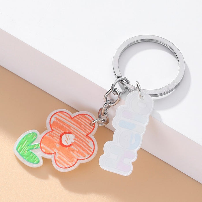 Wholesale Acrylic Orange Flower Alphabet Keychain JDC-KC-RongR017