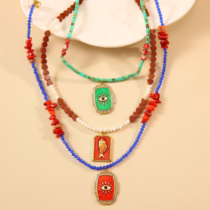 Wholesale New Fashionable Natural Stone Devil's Eye Necklace Handmade Crushed Stone Bead Necklace Wholesale