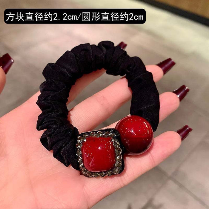 Wholesale All-match Red Love Small Intestinal Hair Loop Women' s Ball Head Peyponytail Hair Rope Headwear