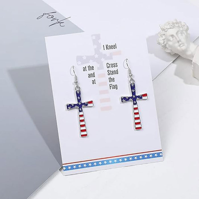 Wholesale Earrings Cross Earrings Drip Oil Star Stripe National Flag Pendant