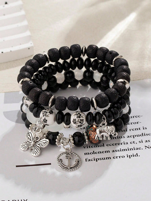 Wholesale Chinese Style Ceramic Multi-layer Beaded Butterfly Pendant Bracelet JDC-BT-FeiYa009