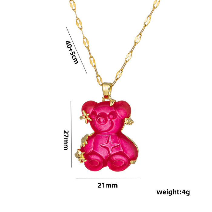 Wholesale Cute Colorful Bear Titanium Steel Necklaces JDC-NE-OBK008